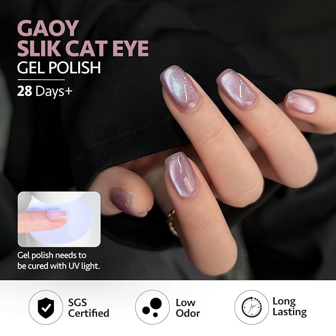 GAOY Glitter Cat Eye Gel Nail Polish Set 6 Colors with Magnet, Purple Pink | UV Lamp Required, Holographic, Nail Art DIY at Home, Salon Manicure Pedicure, Long Lasting, Gift for Women