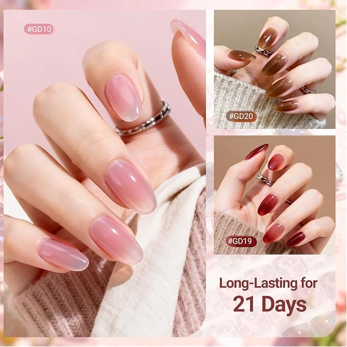 JODSONE 36Pcs Jelly Gel Nail Polish Kit 32 Colors with U V Light Crystal Transparent Classic Color 4 Functional Gel for All Seasons