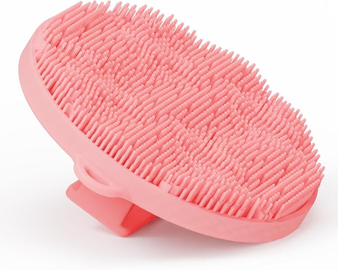 Silicone Body Scrubber,Soft Silicone Shower Brush,Exfoliating Body Scrubber for Sensitive Skin,Eco Friendly Shower Scrubber for Body Massage,Silicone Body Brush for Showering,Charcoal (Pink)