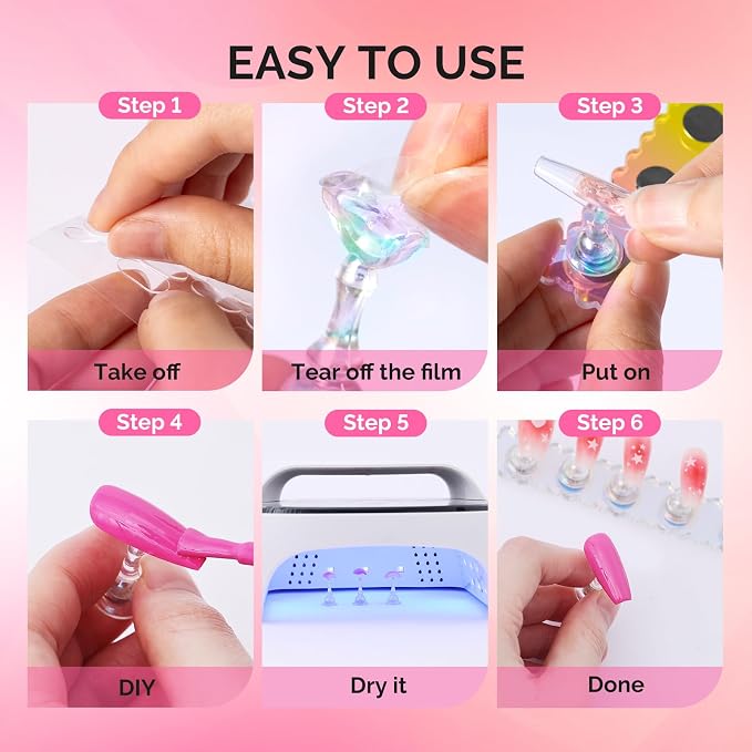 MelodySusie 2-Set Nail Stand for Press Ons Acrylic Magnetic Base, Aurora | Strong Magnetic, Wider Base, Residue-free Tape, Fit LED/UV Lamps, Nail Tips, Full Accessories, DIY Salon, Beginners & Pros