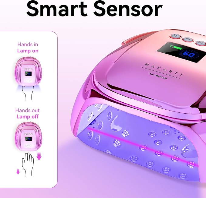 Makartt Professional UV Nail Lamp with Handle 30W Rechargeable Nail Dryer | Cordless Nail Light with 45 LED Beads 4 Timers LCD Auto Sensor Fast Curing Gel Polish for Home DIY Salon, Gradient Purple