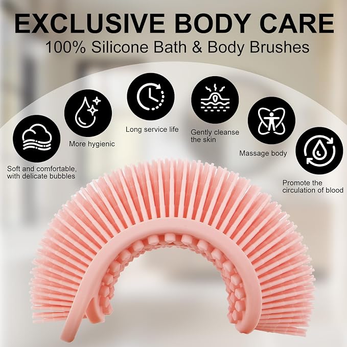 Soft Silicone Body Scrubber, 2 PCS Exfoliating Silicone Loofah, Body Scrubber Shower Brush Exfoliating and Massage 2 in 1, Bath Shower Brush for Cleaning Sensitive Skin Kids Women Men, Lather Well