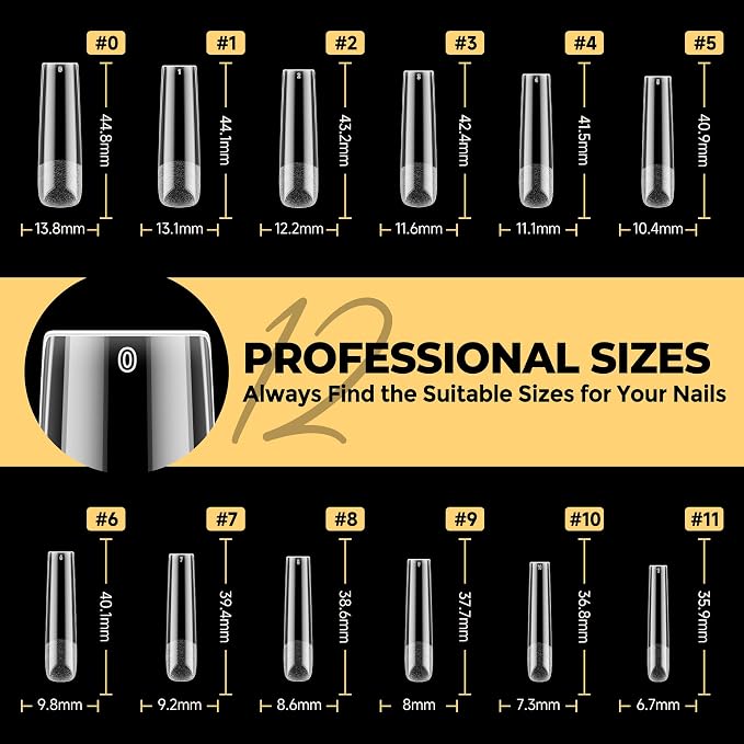 UNA GELLA Extra Long Sqaure Nail Tips, No C Curve Gel Nail Tips Square | Pre Etched XXL Long Straight Press on Nails Clear Acrylic Full Cover for Nails Extension Art DIY Salon 120Pcs 12 Sizes