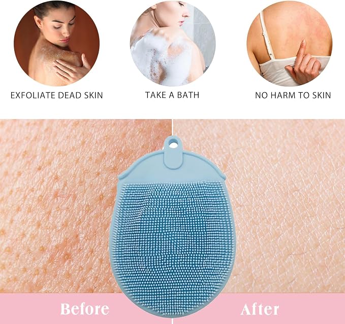 2 PC Silicone Body Scrubber Set,Foot Scrubber in Shower and Hand Held Silicone Face/Body Scrubber,Soft Wash Mitt,Shower Foot Scrubber Mat,Deep Cleaning Foot Brush Exfoliating Massage Cleaner(Grey)
