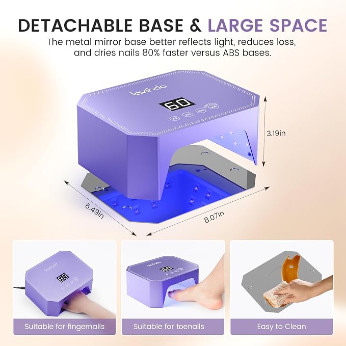 Lavinda 54W UV LED Nail Lamp – Plug-in Gel Nail Light with LCD Display, 4 Timers, Auto Sensor, Dual Wavelength, Nail Dryer for Home & Salon Purple