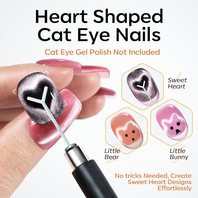 Modelones Cat Eye Magnet 15PCS Multi-shape Cateye Gel Polish Nail Art | Heart Moon Flower Square Effects with Bead-Attracting Nail Art Tool, UV/LED Lamp Required, DIY Nail Art