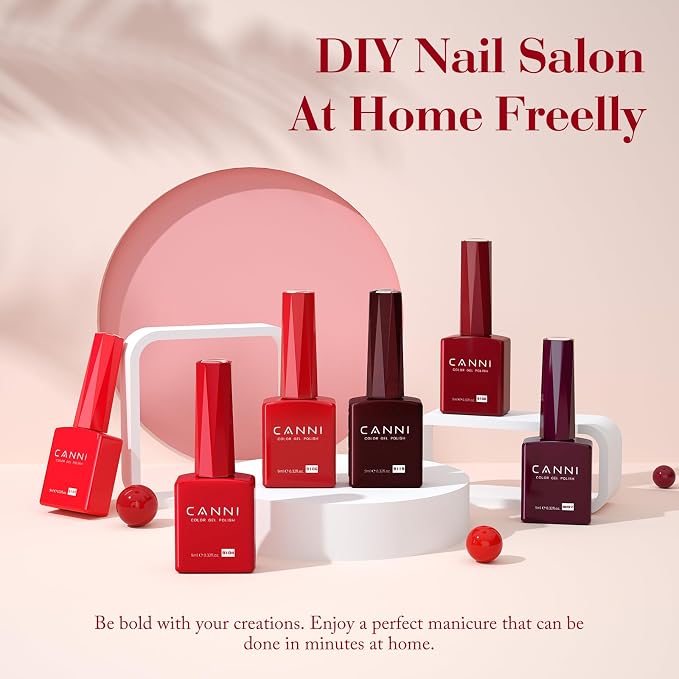 CANNI 9ML Red Gel Nail Polish Set, 6 Dark Red Shades UV LED Soak Off | Smooth Application • Highly Pigmented • Glossy Finish • Long-Lasting Wear • Nail Art • Salon DIY Manicure • Easy Application