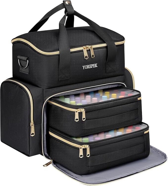 YOREPEK Nail Polish Organizer Bag Holds 48 Bottles (15ml/0.5 fl.oz) UV lamp | Nail Organizers and Storage with 2 Removable Pouches Fits Nail Supplies, Nail Tech Bag Gifts for Manicurist