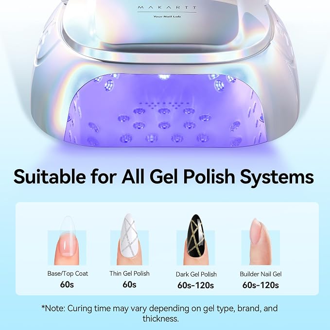 Makartt Professional Nail Lamp with Handle for Nail Artist Rechargeable | 30W Rechargable Cordless Nail Light with 45 LED Beads 4 Timers LCD Auto Sensor Fast Curing Gel Polish, Plating Silver