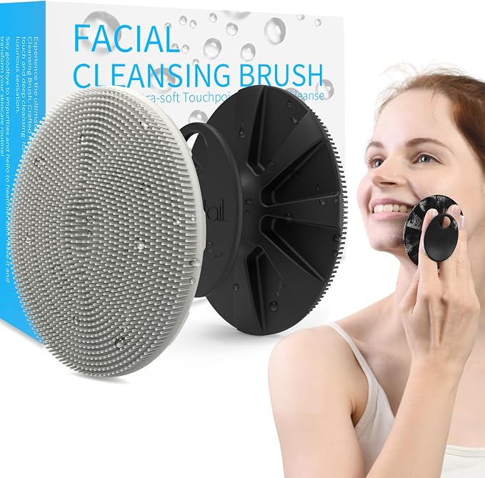 Silicone Face Scrubber 2 Pack, BEAUTAIL Manual Facial Cleansing Brush | Gentle Face Exfoliator for Sensitive Skin, Skin Care Exfoliating Face Scrubber for Men and Women, Black+Starlight