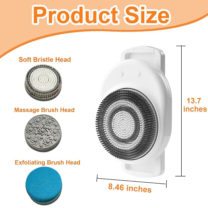 Electric Body Brush, Wall-Mounted Body Brush with Soft Bristles, Rechargable Body Shower Brush for Cleansing, Brushing, Massaging, with Bath Brush Heads,Presents for Women Men Relaxation at Office