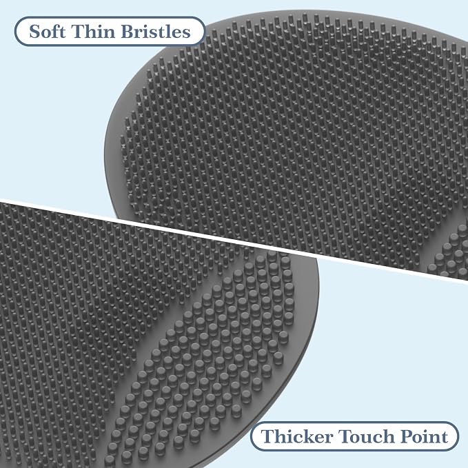 Manmihealth Silicone Back Scrubber & Shower Brush Set Thin Bristles Gray | 3PCS Gentle-Cleaning & Exfoliating Body Scrubber, Bath Glove, Face Scrubber Combination