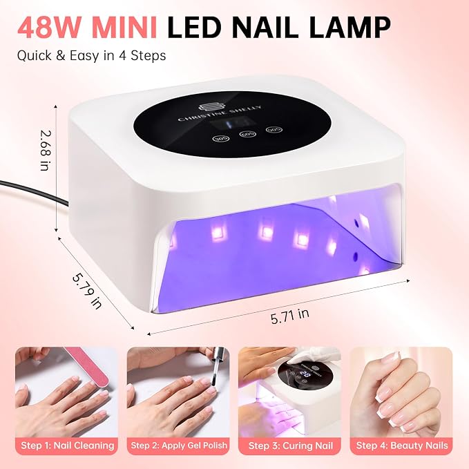 UV Light for Nails, Mini UV Nail Lamp with Auto Sensor Gel Nail Lamp | 48W | Travel Mini Size | 3 Timers | Rhinestone | Plug-in | Fast & even curing | DIY Manicure Nail School | White