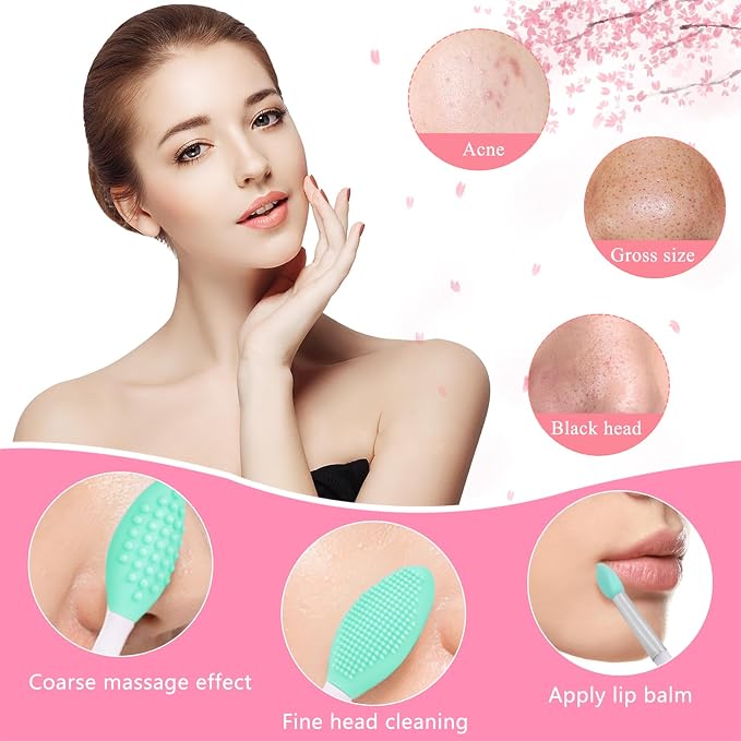Yokilly Silicone Face Scrubber Kit: Exfoliator Blackhead Skin Care Tool | 4 Pcs Kit For Exfoliating Lip Brush & Cleansing Brush & 2 Pcs Face Mask Exfoliator - Ultra-soft Silicone Deep-Cleans Pore