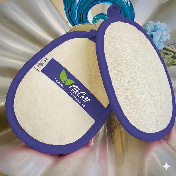 NileCart Natural Loofah for Men, Navy Blue, 2 Pack | Egyptian Luffa Sponge Pads, Body Exfoliator Scrubber, Bath & Shower