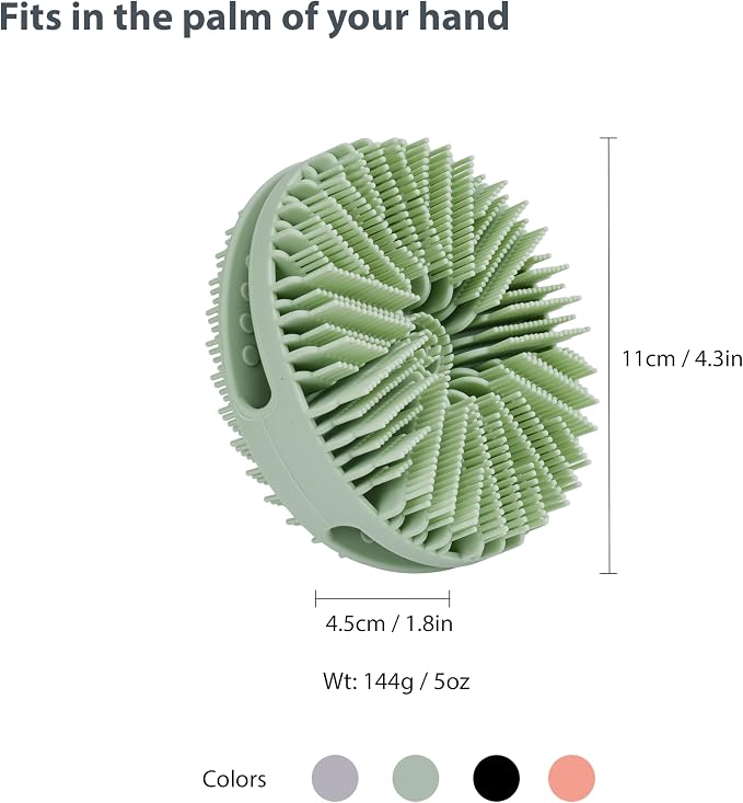 MtBoi 2 Pack Silicone Exfoliating Body Scrubber, Silicone Body Brush, Soft Silicone Loofah for Sensitive Skin, Shower Head Massager, Easy to Clean, Lathers Well(Gray&Green)