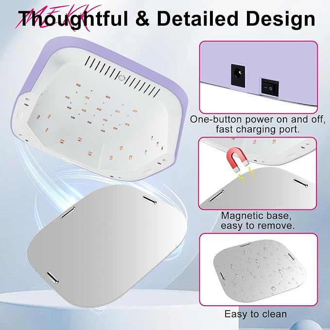 MEKK Red Light UV LED Nail Lamp, Cordless Professional UV Nail Light | Auto Sensor, Flash Cure, Cordless,Rotatable LCD, Checkered Design,Low Heat,No Harm, Suitable for Salon and Home-Purple