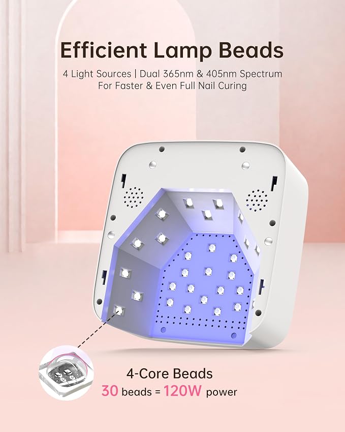 UV Nail Lamp, Cordless UV Light for Gel Nails, Nail Dryer, Salon & Home | 30 Beads | 120W | 6000mAh | Smart Sensor | Detachable Base