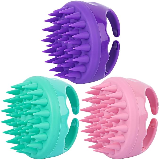 3 Pcs Silicone Scalp Massager & Shampoo Brush, Handheld Scalp Scrubber Cleansing Brush for Shower