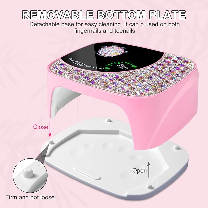 LIMEGIRL UV LED Nail Lamp Kit for Gel Polish Professional Fast Curing Pink Dryer Light Set with 4 Timer Settings Cordless Rechargeable Nail Art Cure Machine with UV Gloves and Automatic Sensor