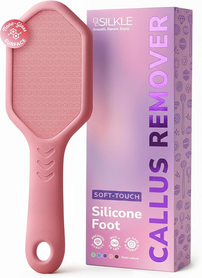 SILKLE Nano Glass Foot File - Foot Callus Remover for Feet & Foot Scrubber | Silicone Grip for Non-Slip Control - Foot Scrubber for Dead Skin, Heel Scraper for Cracked Heels & Foot Exfoliator - Pink