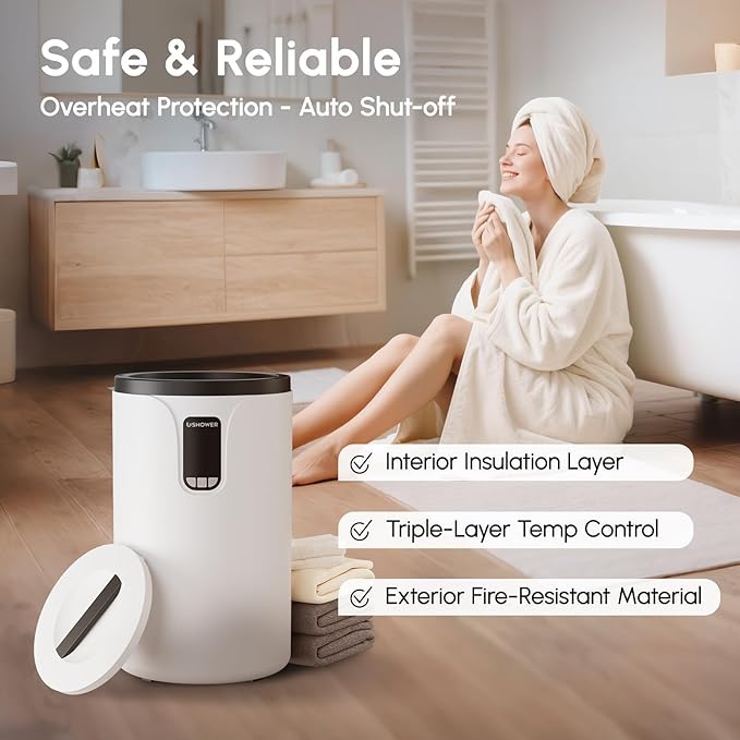 USHOWER Towel Warmers for Bathroom, 20L Large Towel Warmer Bucket for Spa, LCD Screen Display Time, Temperature, Auto Shut-Off Towel Heater Fits Two 40"x70" Oversized Towels, Blankets, Bathrobes, PJ’s