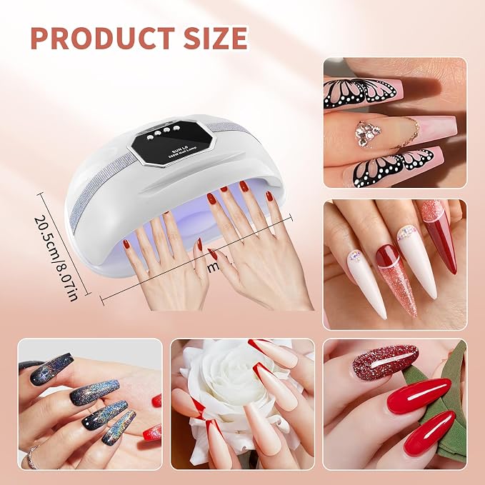 268W UV LED Nail Lamp for Two Hand | 4 Timers,Detachable Pedicure Base,Automatic Sensor,Gel Polish Dryer