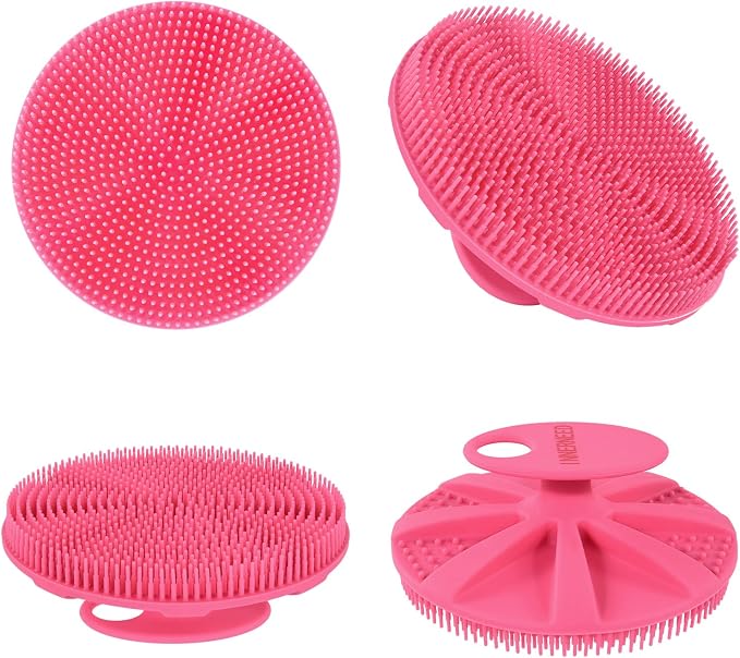 INNERNEED Food-Grade Soft Silicone Body Scrubber Shower Brush, Pink | Handheld Cleansing Skin Brush, Gentle Exfoliating and Lather Well, Hygienic Bath Scrub for Women, Men