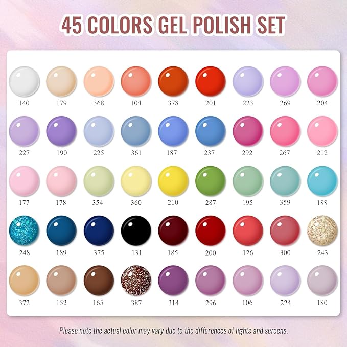 phoenixy Gel Nail Polish Kit with U V Light 64 Pcs Gel Nail Set 45 Colors All Seasons Nail Polish Set Base & 4 Effects Top Coat Manicure Tools Complete Nail Kit Gifts for Women Girls