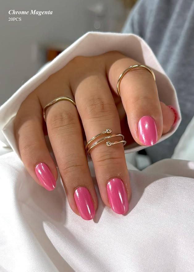 Semi Cured Gel Nail Strips (Chrome Magenta), Hot Pink, 20 Pcs Gel Nail Wraps, Stickers, UV Light Required, Long Lasting