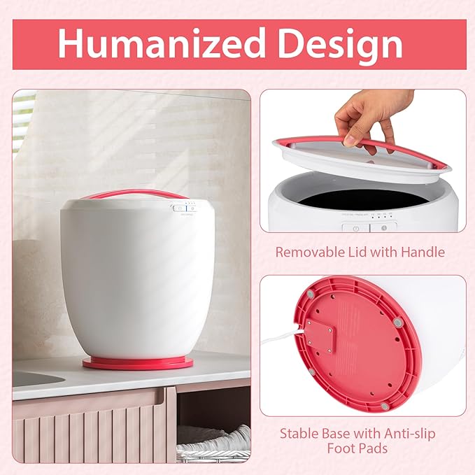 Tangkula Towel Warmer Bucket, Countertop Towel Warmer for Bathroom w/Aromatherapy Holder, Auto Shut Off & Timer, Towel Heater Fits Up to 40" x 70" Oversized Towels, Bathrobes (Pink, 16L)