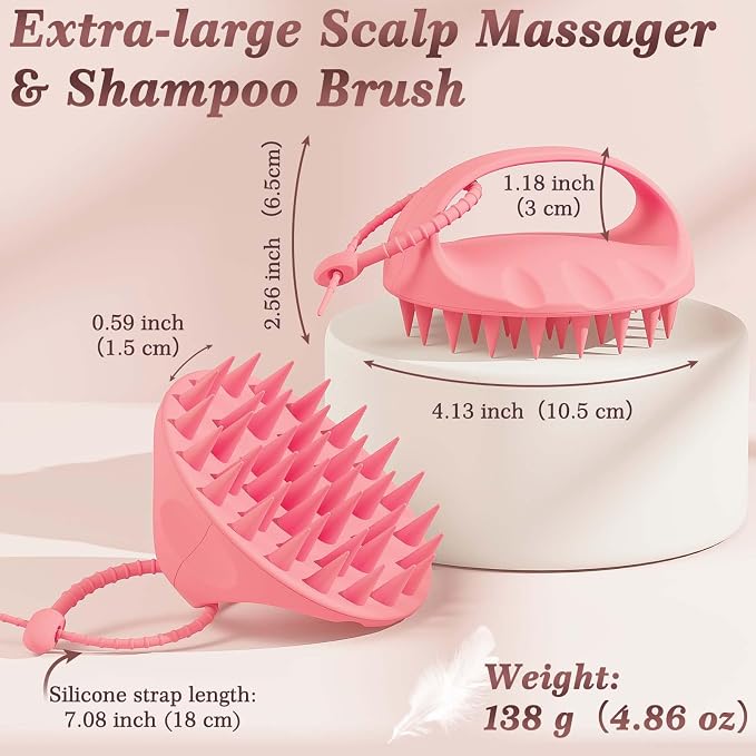 Manmihealth Silicone Body Scrubber & Scalp Massager 5PCS Set Style 2 Pink | Super-Exfoliating Back Scrubber Shower Brush & Shampoo Brush Combination, with 2 Free Hooks