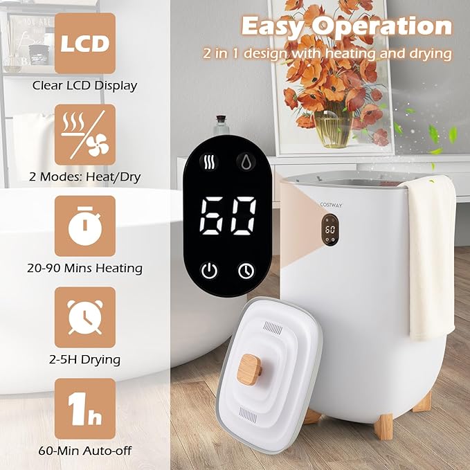 COSTWAY Large Towel Warmer for Bathroom, 35L Towel Heater & Dryer Combo with Fragrant Disc Holder, Blanket Warmer with Timer, Auto Shut Off, Fits 4 Oversized 45" x 70" Towels, Bathrobes & PJ's
