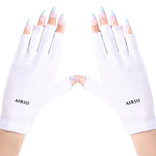 AIRSEE UV Gloves for Nail Lamp,Professional UPF50+ UV Protection Gloves for Manicures Nail Art,Fingerless Gloves That Shield Skin from The Sun and Nail Lamp (White)