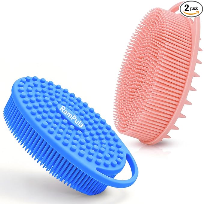Silicone Body Scrubber – Dual-Sided Silicone Loofah for Shower, Soft Exfoliating Body Bath Shower Scrubber Loofah Brush Easy-to-Clean for Sensitive Kids Women Men All Kinds of Skin, Set of 2