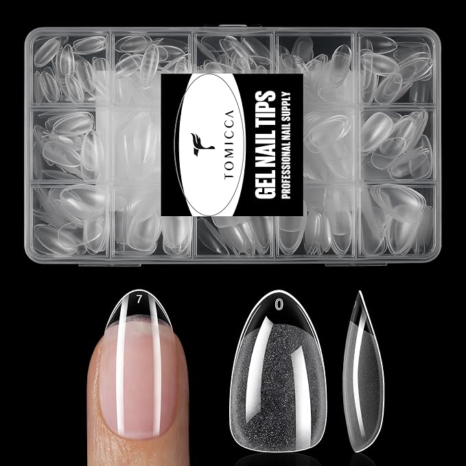 TOMICCA Short Almond Nail Tips, Pre-Shaped Half Matte Clear Full Cover Nail Extension Tips, 240PCS 15 Sizes, Gel Nail Tips for Acrylic/Gel Extensions, Natural Look