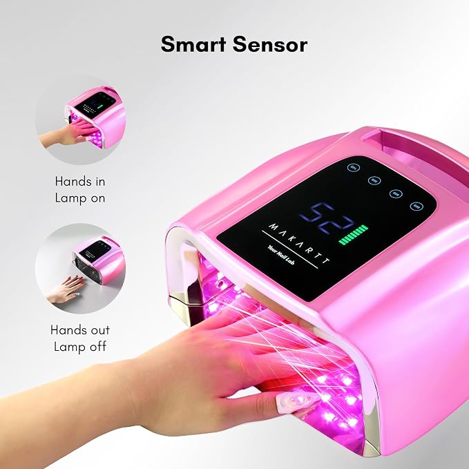 Makartt Professional UV LED Nail Lamp with Handle Rechargeable Nail Dryer | Cordless Nail Light with 42 LED Beads 4 Timers LCD Auto Sensor Fast Curing Gel Polish for Salon Nail Artist, Gradient Pink