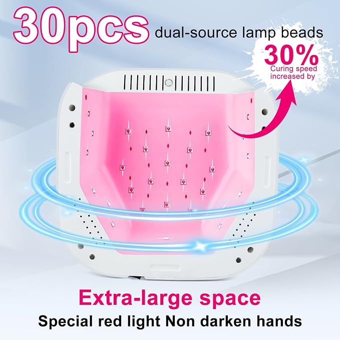 MEKK Red Light UV LED Nail Lamp, Cordless Professional UV Nail Light | Auto Sensor, Flash Cure, Cordless,Rotatable LCD, Checkered Design,Low Heat,No Harm, Suitable for Salon and Home-White