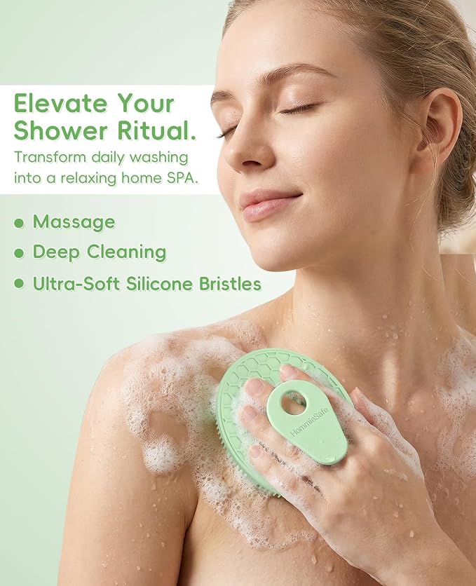 Soft Silicone Shower Brush Body Wash Bath Exfoliating Skin Massage Scrubber | 2 Pack Dry Skin Brushing Glove Loofah, Fit for Sensitive and All Kinds of Skin(Mint+Black)