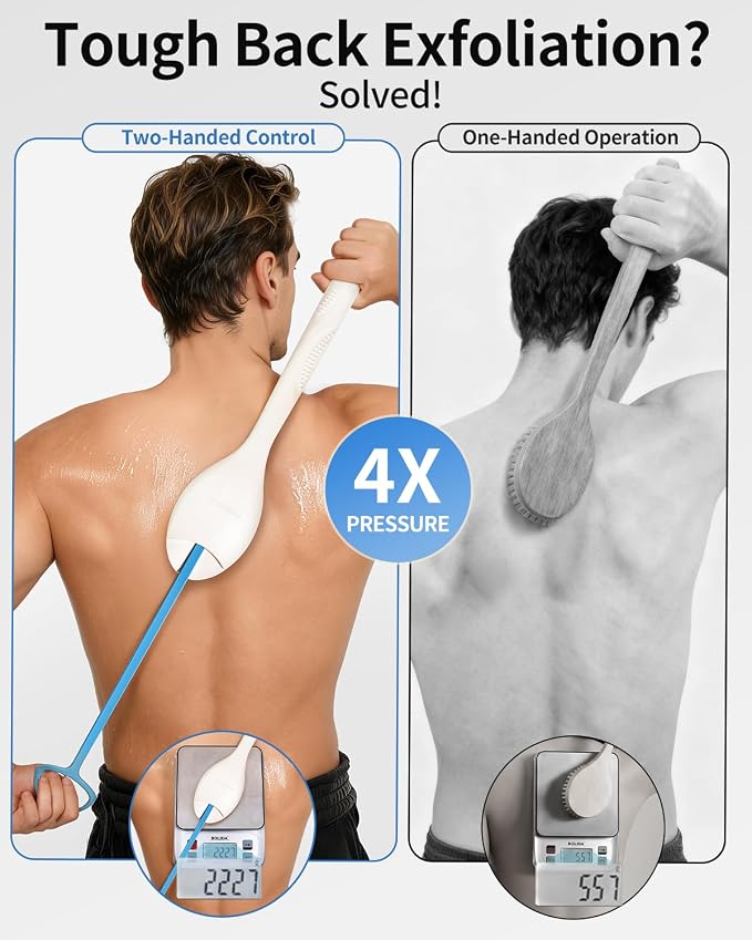 BUBBLEDANCE® Exfoliating Back Scrubber with Extendable Long Handle (17.5"-31.9") - Upgraded Exfoliating Shower Towel & Washcloth for Men & Women, Deep Cleansing Hard Body Scrubber for Acne & Oily Skin
