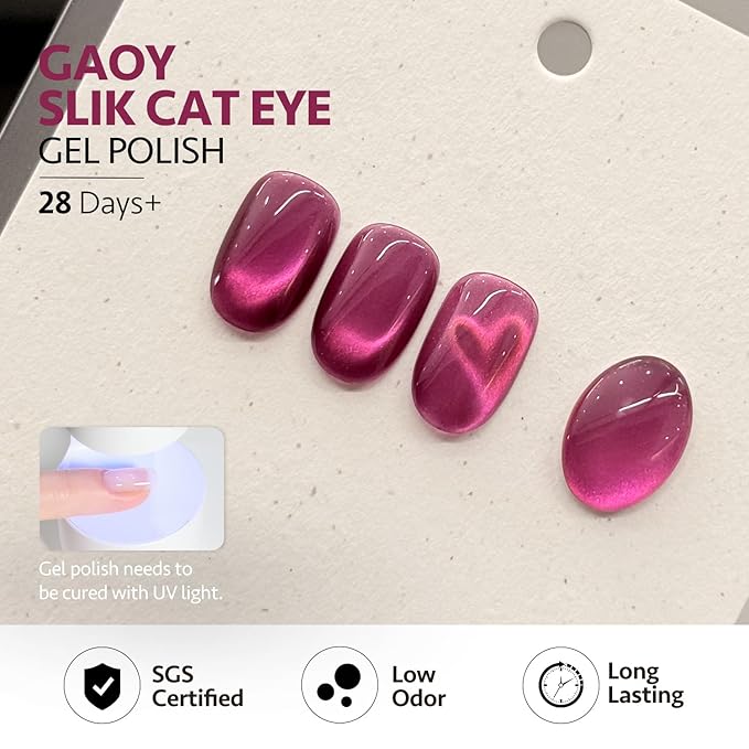 GAOY Pink Cat Eye Gel Nail Polish Set 6 Colors with Magnet, Crush Worthy | Valentine's Date Night Nails, Sweet & Spicy, Glass Holographic Glitter, Salon Gel Manicure Pedicure, UV Lamp Required