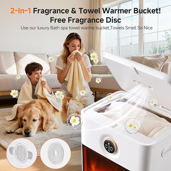 AAOBOSI Towel Warmers for Bathroom, 22L Large Heated Towel Warmer Bucket for Clothes, Robe, Dynamic Flame Effect, 30-120 Min Timer, Child Safety Lock, Gifts for Wife, mom