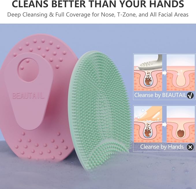 Silicone Face Scrubber 4 Pack, BEAUTAIL Manual Facial Cleansing Brush | Gentle Face Scrubber Exfoliator for Sensitive Skin, Skin Care Exfoliating Face Brush for Men and Women, Assorted Colors