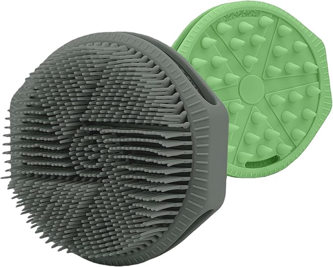 Silicone Body Scrubber for Men Women, Dual-Sided Bath Brushes Gentle Exfoliating Body Scrubber Scalp Massager for Deep Cleansing, Soft Silicone Loofah Body Washing Brushes (Gray+Green)