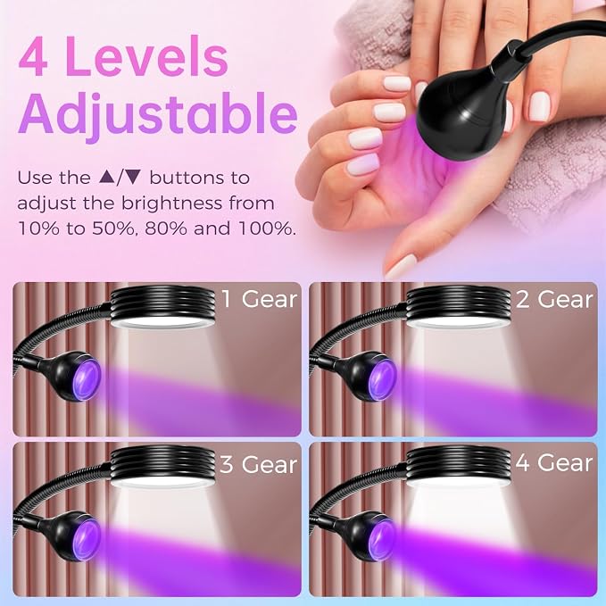 UV LED Nail Lamp Gooseneck Flash Cure Light for Gel Polish, Black
