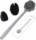 Back Body Scrubber & Face Scrubber for Shower - 15 Inch Long Handle Double Sided Silicone Body Brush for Exfoliation & Massage, Soft Facial Cleansing Brush, Rich Lathering for Deep Cleansing (Gray)