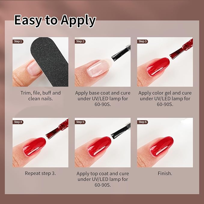 JODSONE 60 PCS Gel Nail Polish Set with 5 Bottles of Base and Glossy Matte Top Coat 55 Colors Soak off Gel Nail Set Suitable for at Home Salon DIY Nail Art