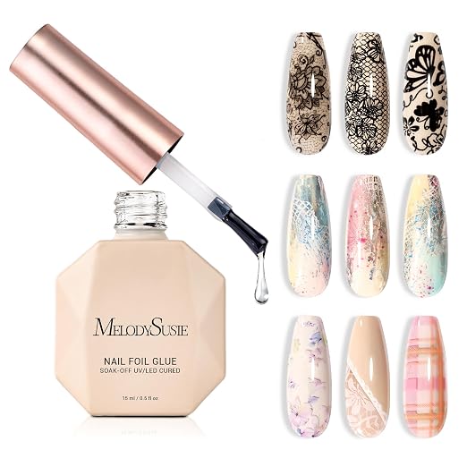 MelodySusie Nail Foil Glue Gel, Foil Transfer Adhesive for Nail Art 15ml | Strong Adhesion Soak Off UV Light Cure Gel Nail Polish