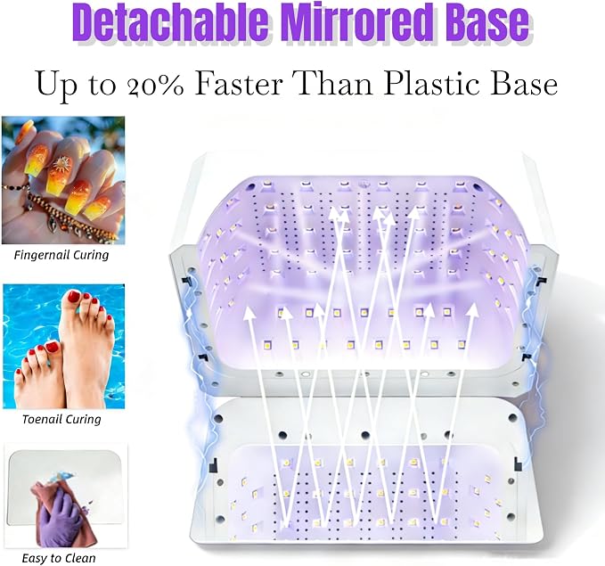 Rechargeable Cordless UV LED Nail Lamp, 86W UV Nail Light for Gel Polish & Acrylic Nails, Fast Curing Nail Light for Gel Nail, Metal Mirror Bottom, Auto Sensor, 39 LED Beads, Salon & Home Use (White)