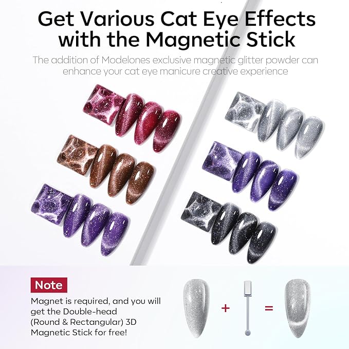modelones Cat Eye Gel Nail Polish Set Glitter 6Colors Red Blue Purple